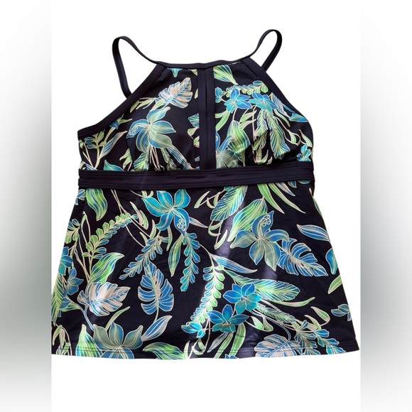 Lands End Womens Keyhole High Neck Tankini Top Deep Sea swimsuit pool beach 4P - Picture 4 of 9
